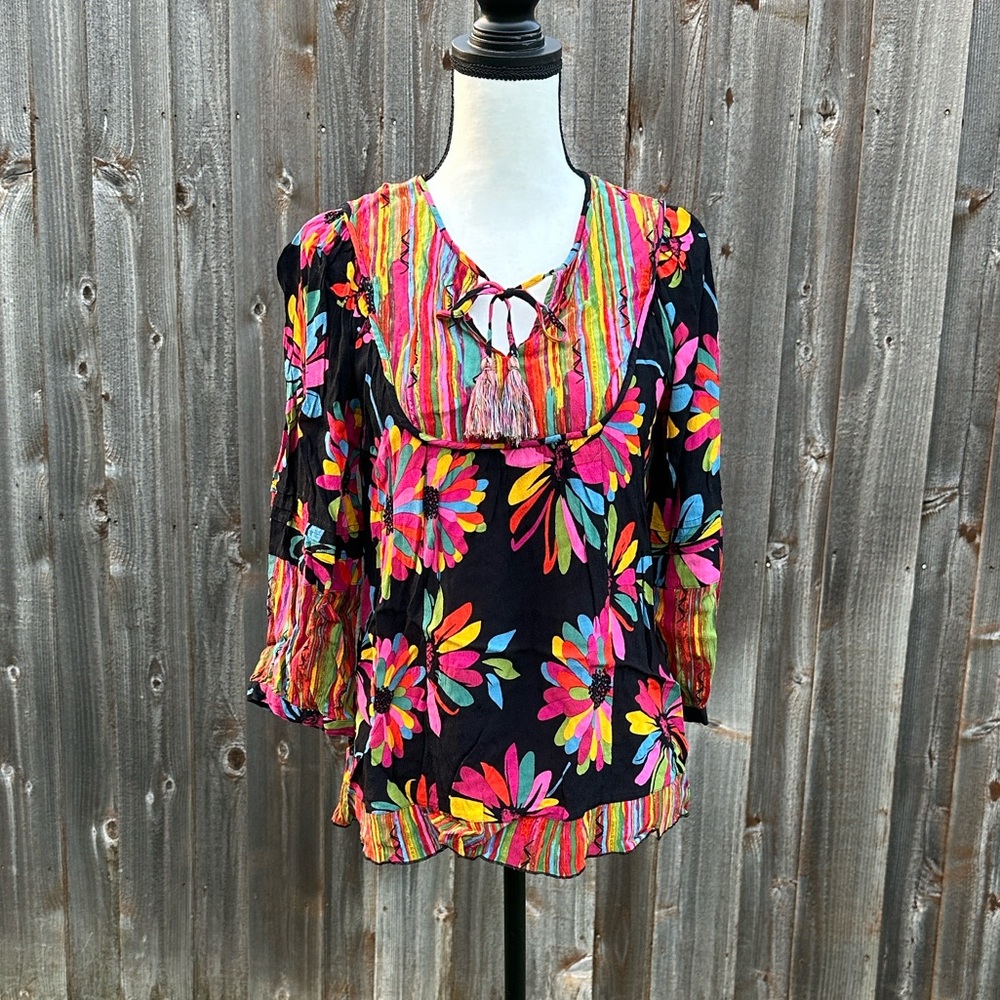 John Mark Multi Print Double Tie Front Tunic EUC
